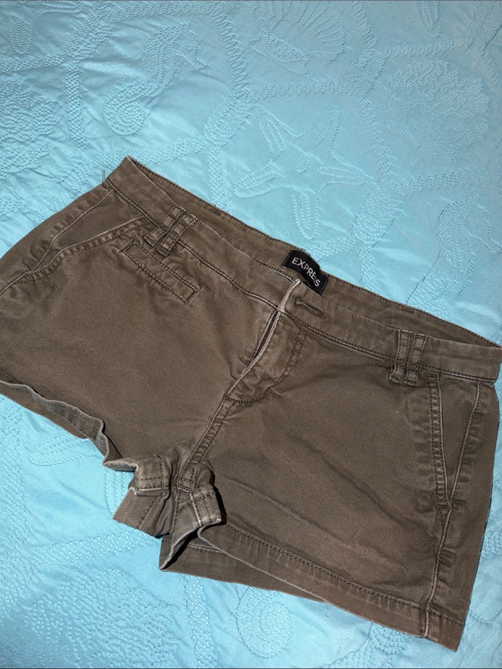 Express Olive-Brown Denim Jean Shorts